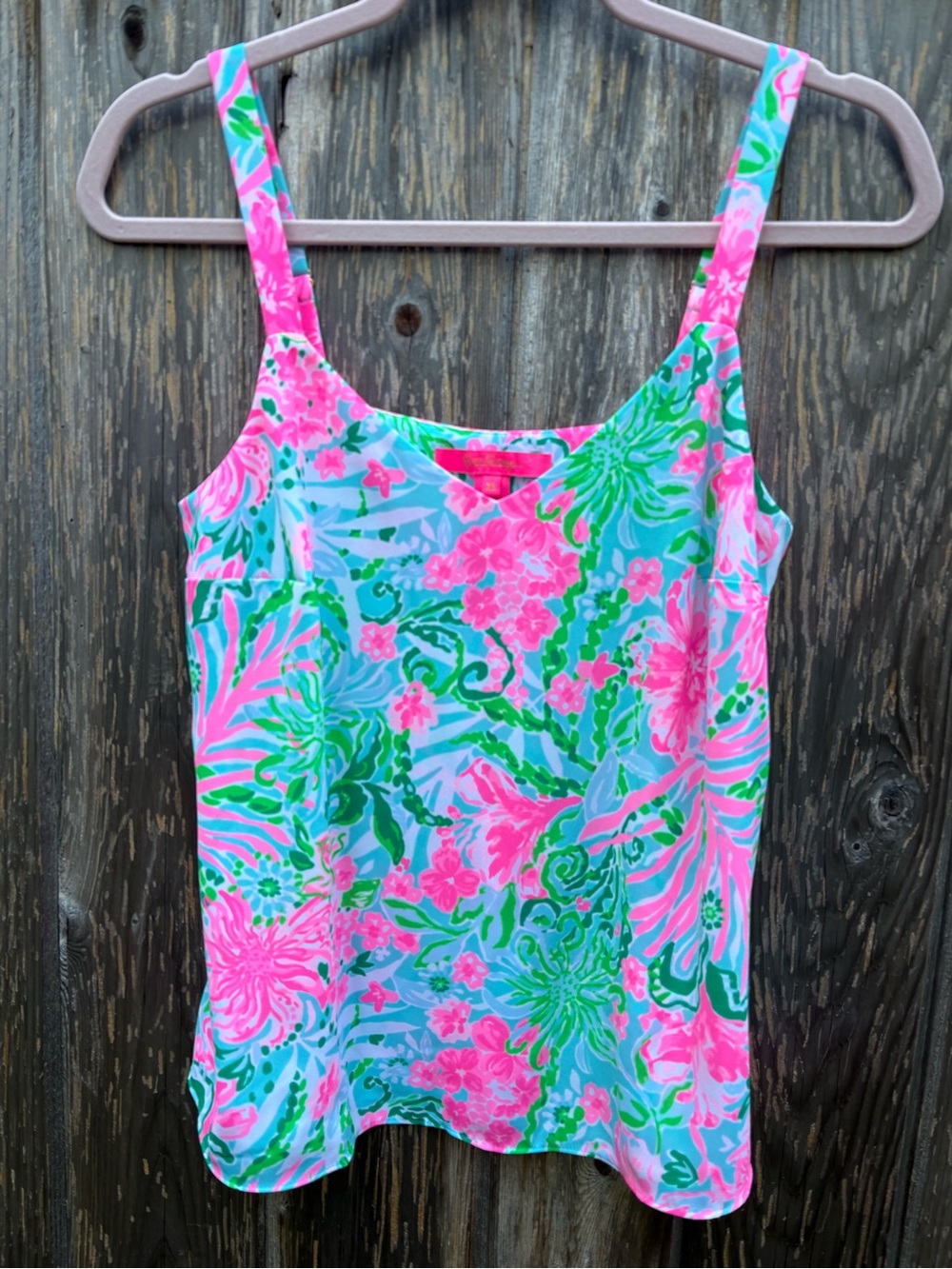 Lilly Pulitzer Nadia V-Neck Camisole Tank Top Leaf It Wild Pink Green Size XS